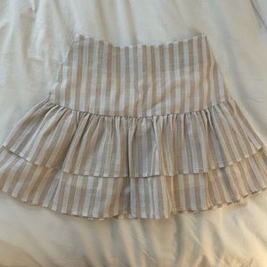 Beige and White Striped Skirt